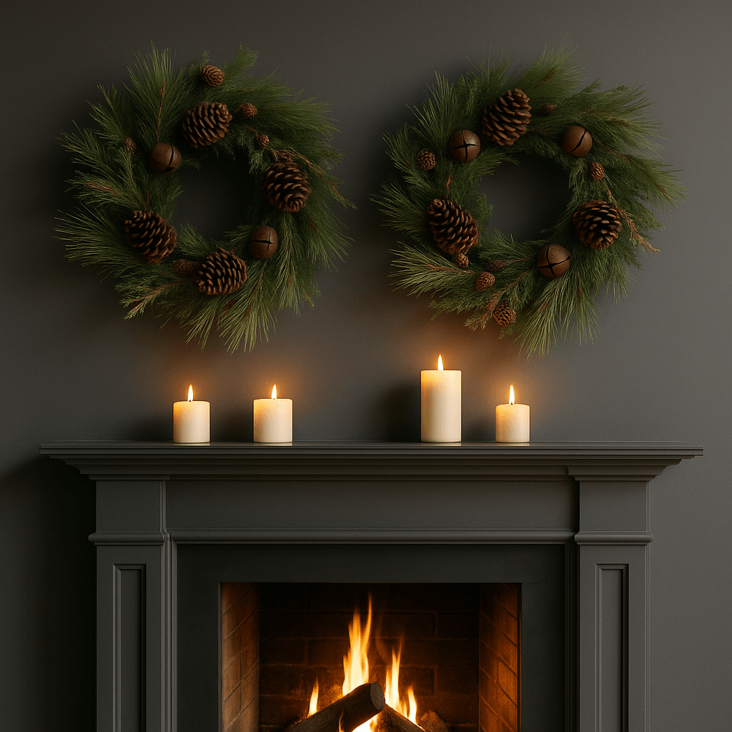 Pine Leaves Cone and Bell Wreath 70cm Rustic Woodland Christmas Charm by Sofiya Designs Shop