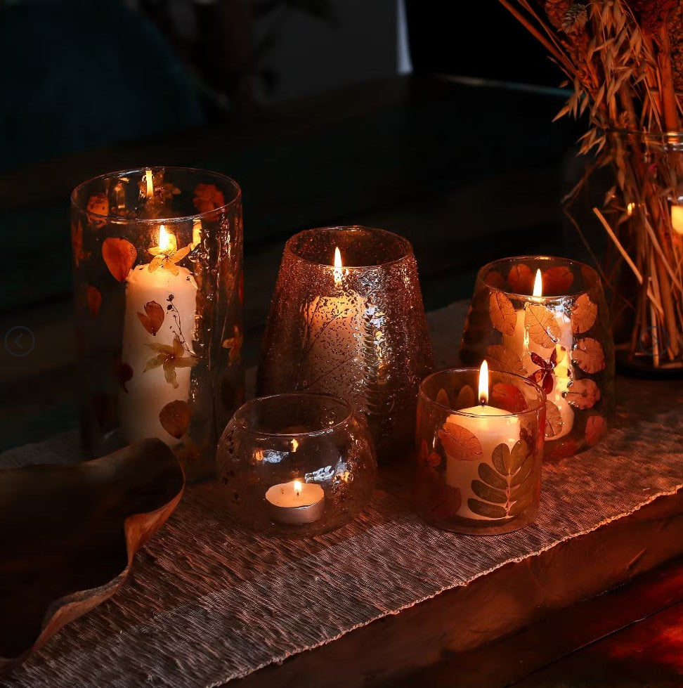 botanical floral glass candle holders