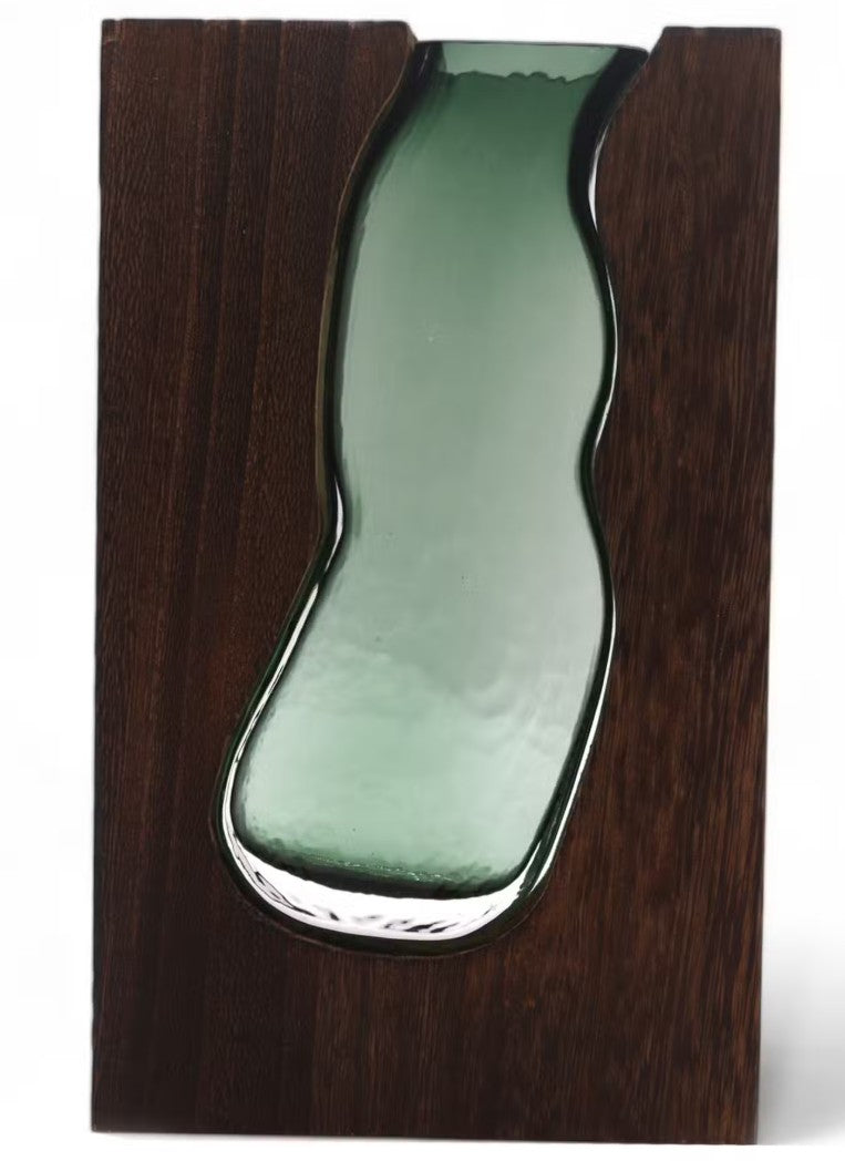 Glass & Wood Fusion Vase – Contemporary Sculptural Design