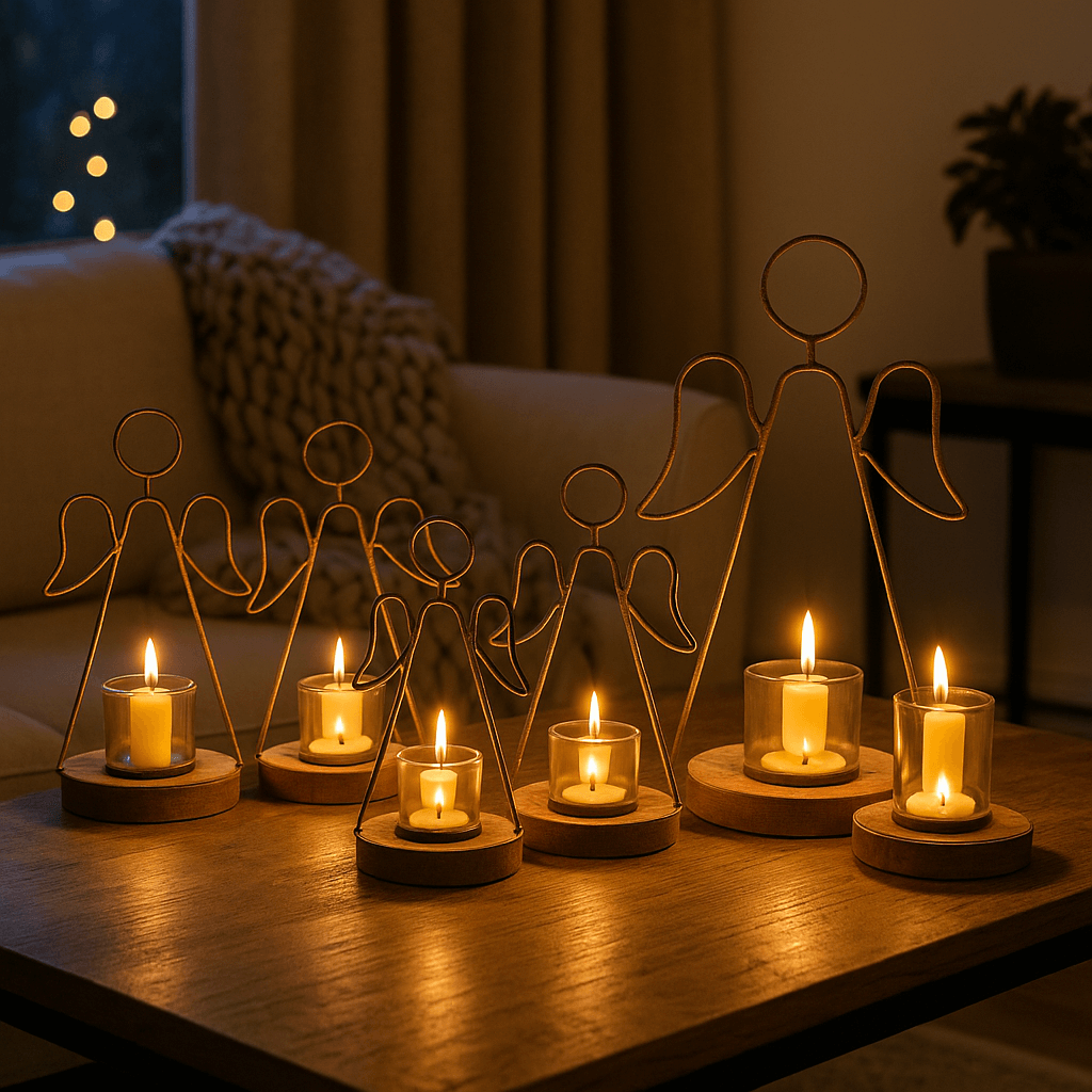 Rustic Outline Angel Tealight With Glass Votive