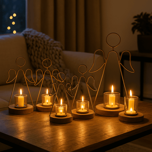 Rustic Outline Angel Tealight With Glass Votive