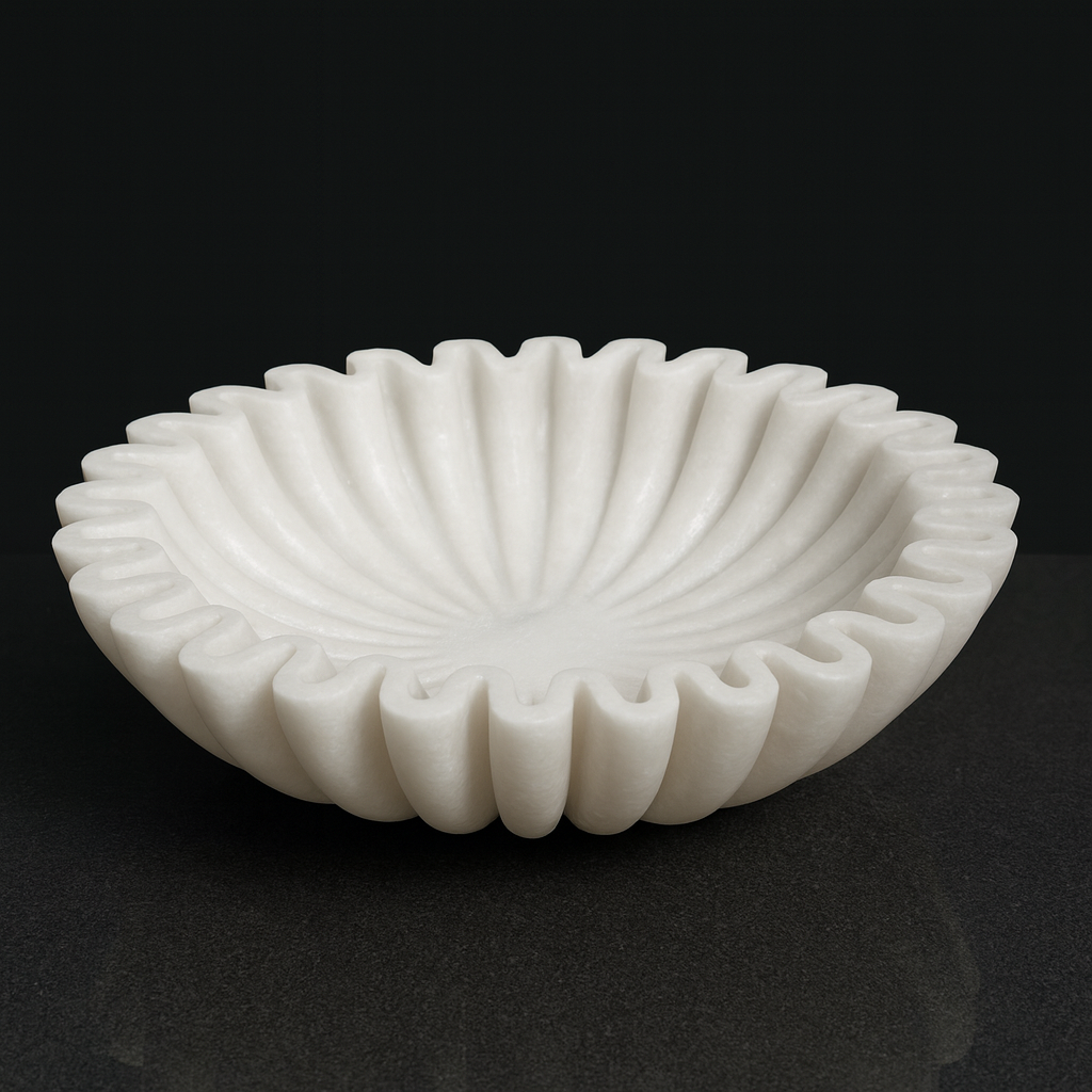Sculpted marble statement bowl showcasing elegant lines and natural texture in a 70 cm handcrafted design.