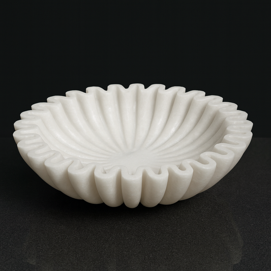 Sculpted marble statement bowl showcasing elegant lines and natural texture in a 70 cm handcrafted design.