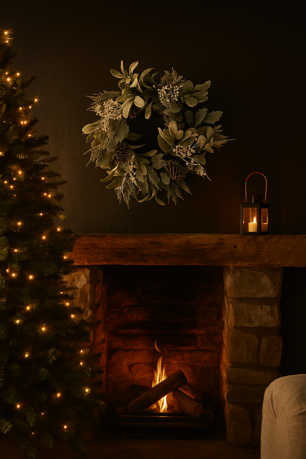 Flocked Christmas Wreath – Lambs Ear, Holly Pine Cone & White Berry 60cm by Sofiya Designs Shop