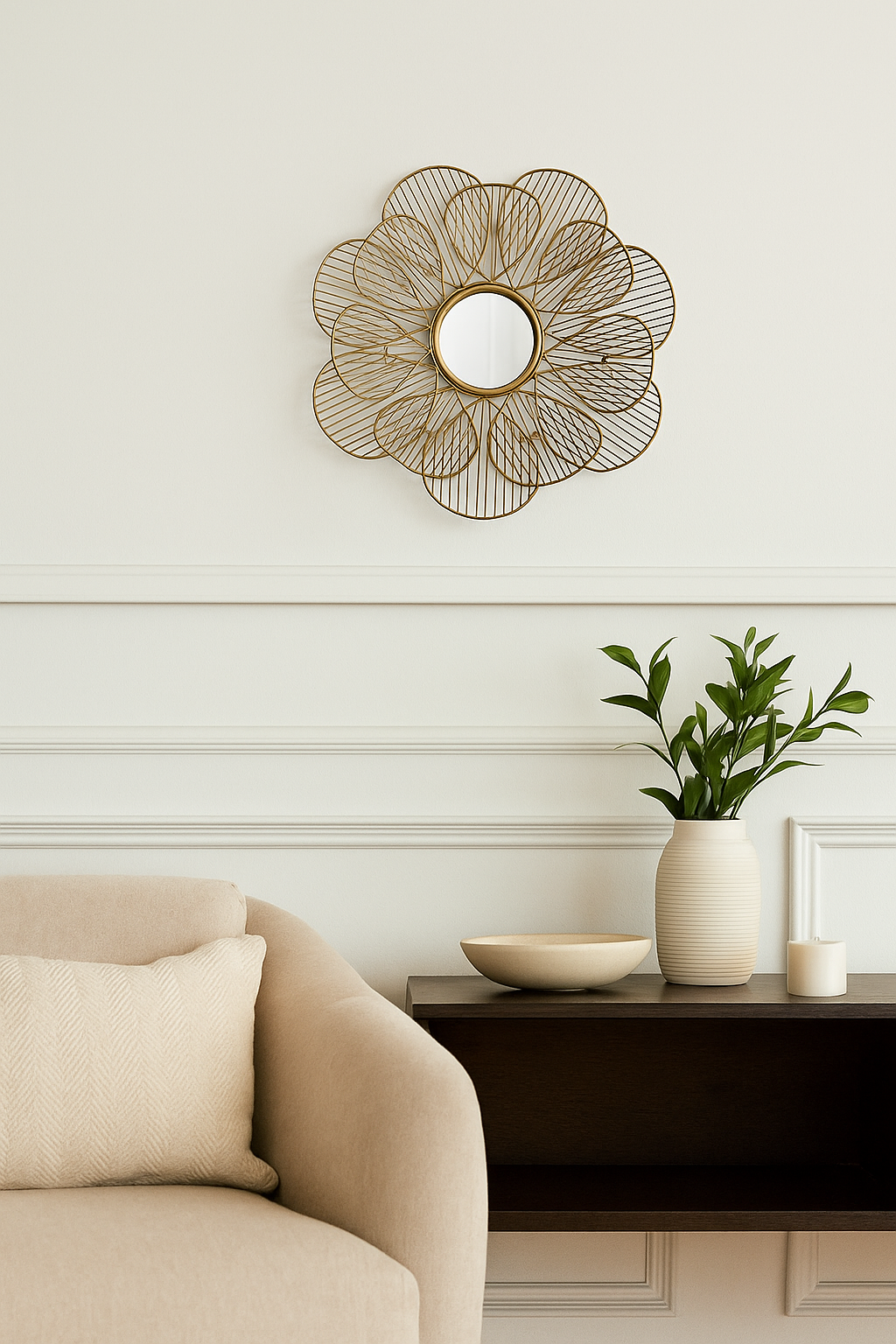 Golden Lotus Mirror – Reiki inspired wall decor for harmony and light