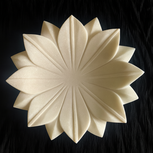 Hand-carved marble lotus bowl with a lotus blossom design, showcasing exquisite craftsmanship and elegant shape.