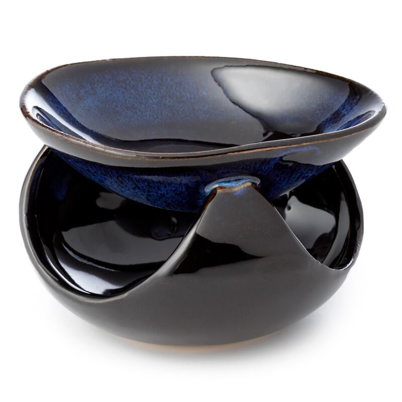 Black and blue ceramic dish on a white background
