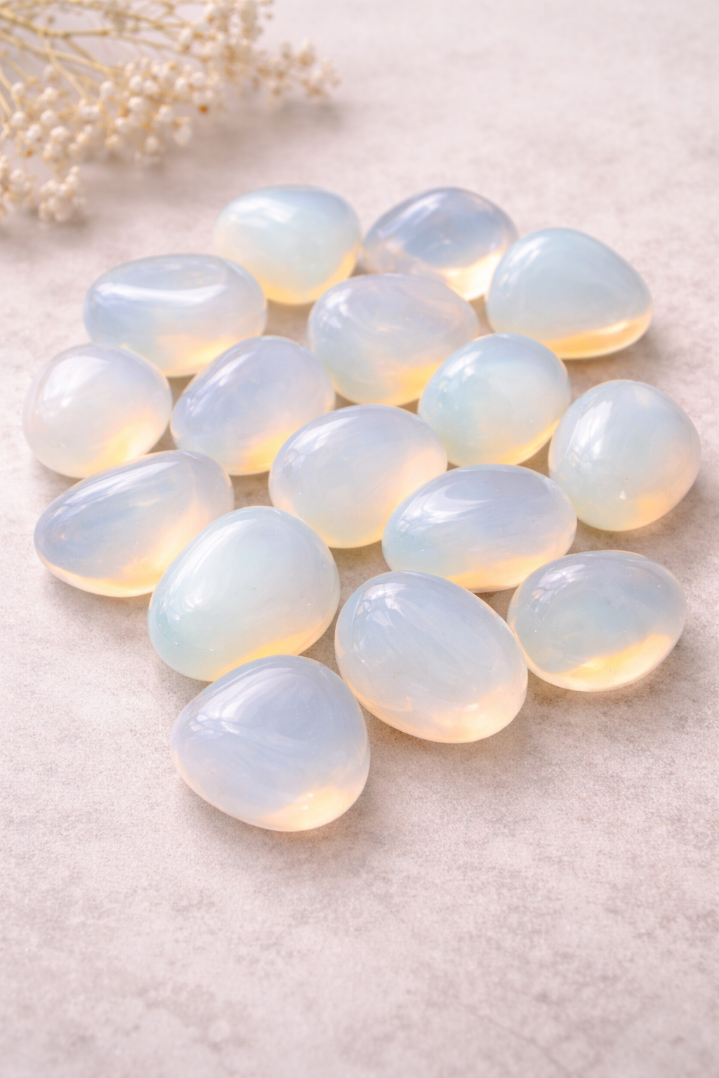 Opalite stones on a light background