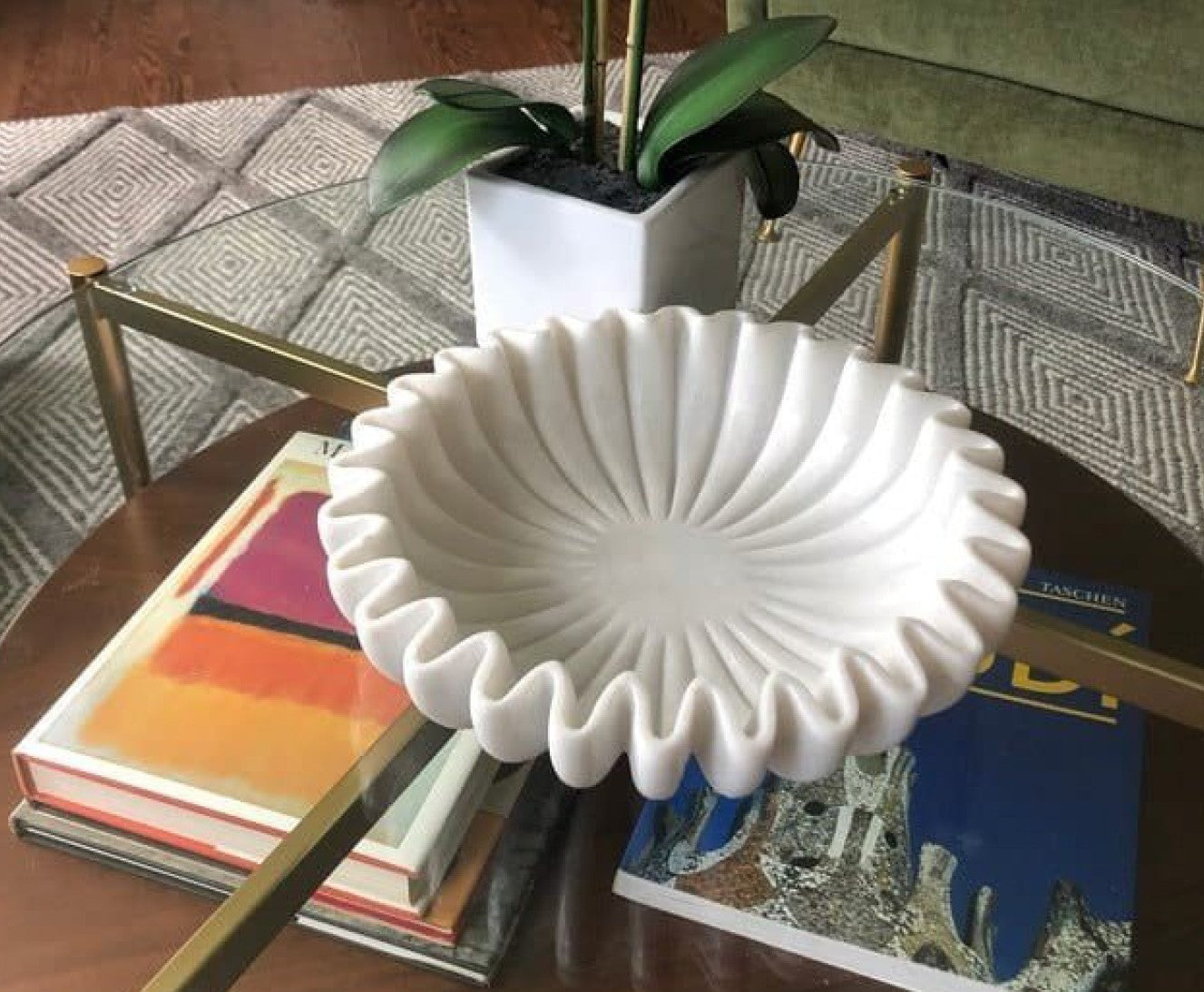 Sculpted marble statement bowl showcasing elegant lines and natural texture in a 70 cm handcrafted design.
