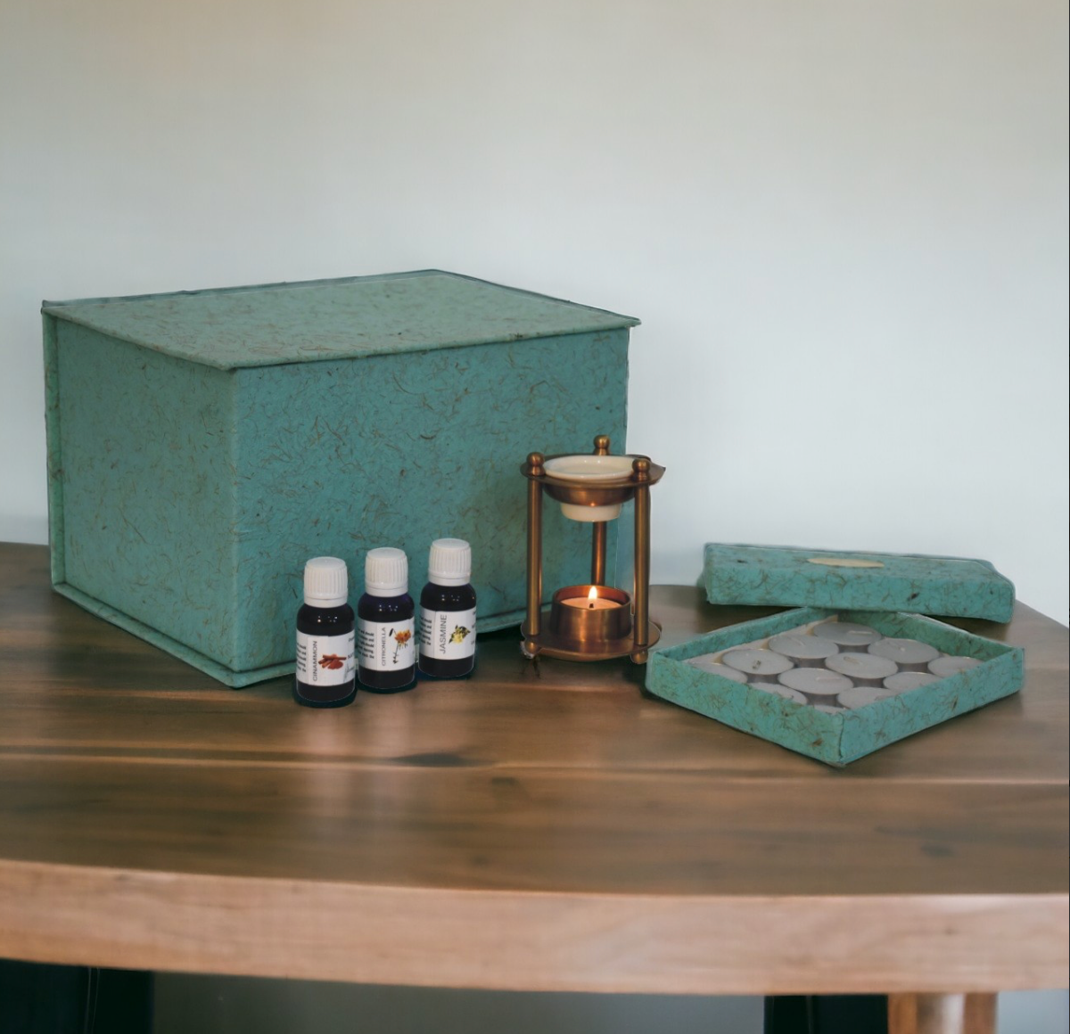 Brass Antique Burner Set - aromatherapy oil burner with tealights and essential oils by Sofiya Designs Shop