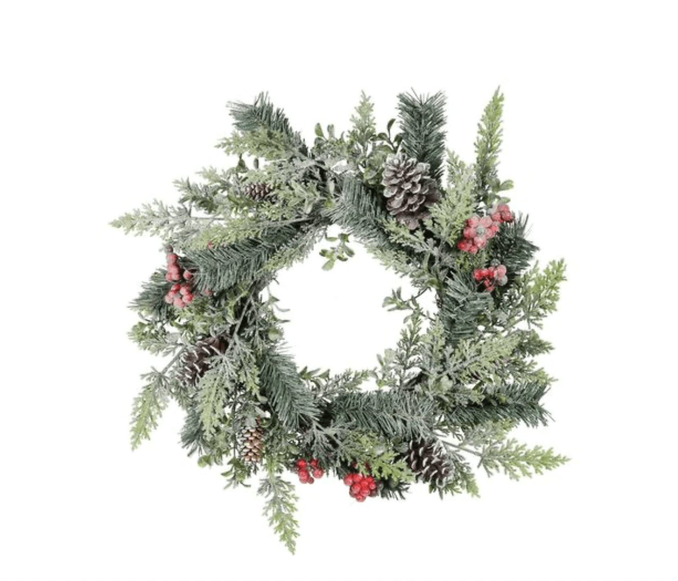 Red Berry & Cone Wreath 50cm Frosted Winter Foliage by Sofiya Designs Shop