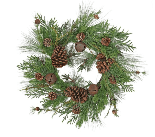Pine Leaves Cone and Bell Wreath 70cm Rustic Woodland Christmas Charm by Sofiya Designs Shop