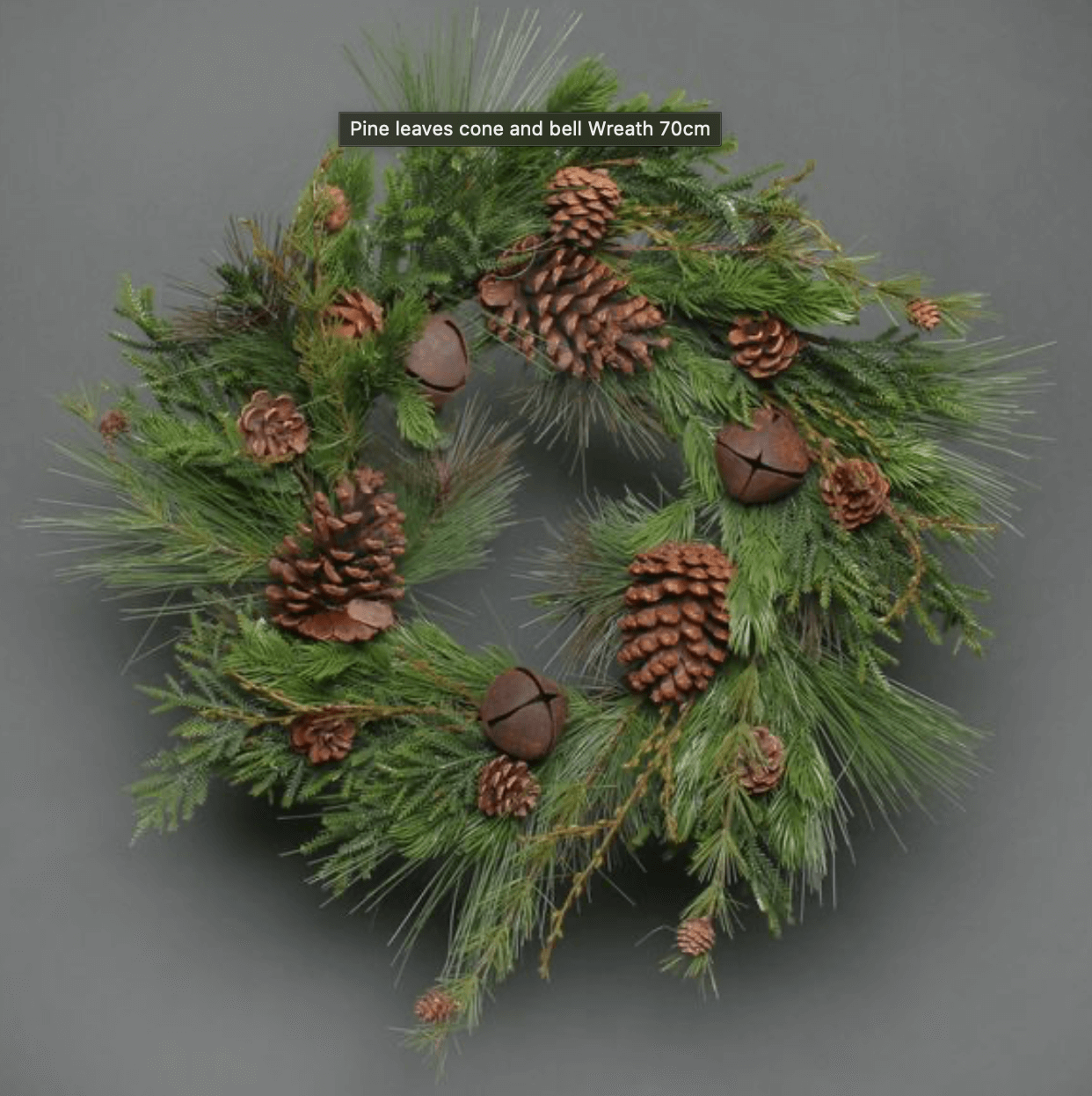 Pine Leaves Cone and Bell Wreath 70cm Rustic Woodland Christmas Charm by Sofiya Designs Shop