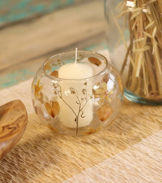 floral glass candle holder