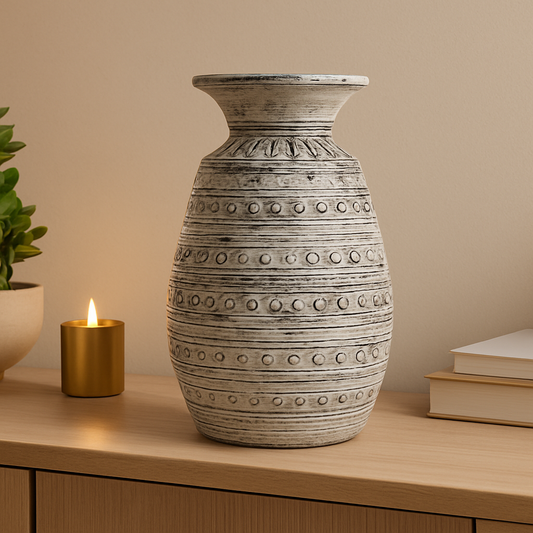 Handcrafted Tribal Ceramic Vase – Textured Stone Finish